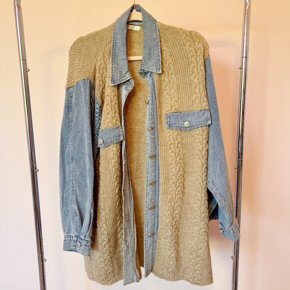 Altar'd State Wilma Cable Denim Mixed Button-Up Cardigan - Picture 5 of 6